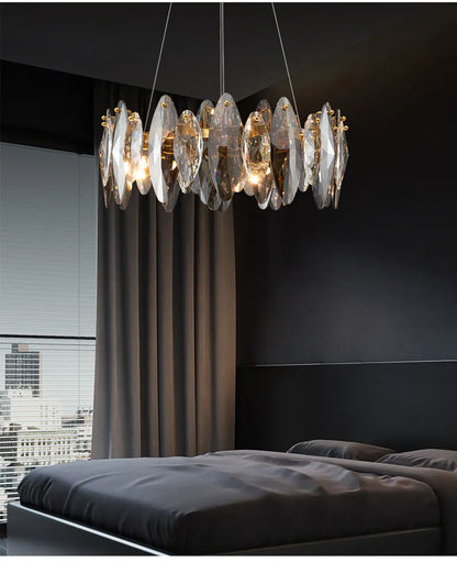 Verthara Premium Crystal & Iron Round Wave Pendant Chandelier