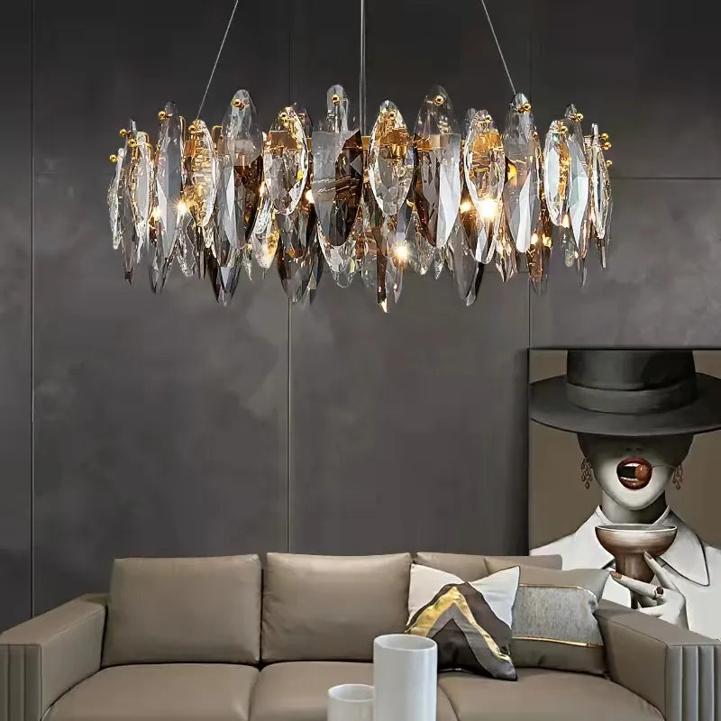 Verthara Premium Crystal & Iron Round Wave Pendant Chandelier
