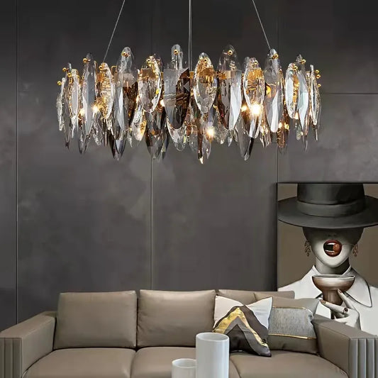 Verthara Premium Crystal & Iron Round Wave Pendant Chandelier