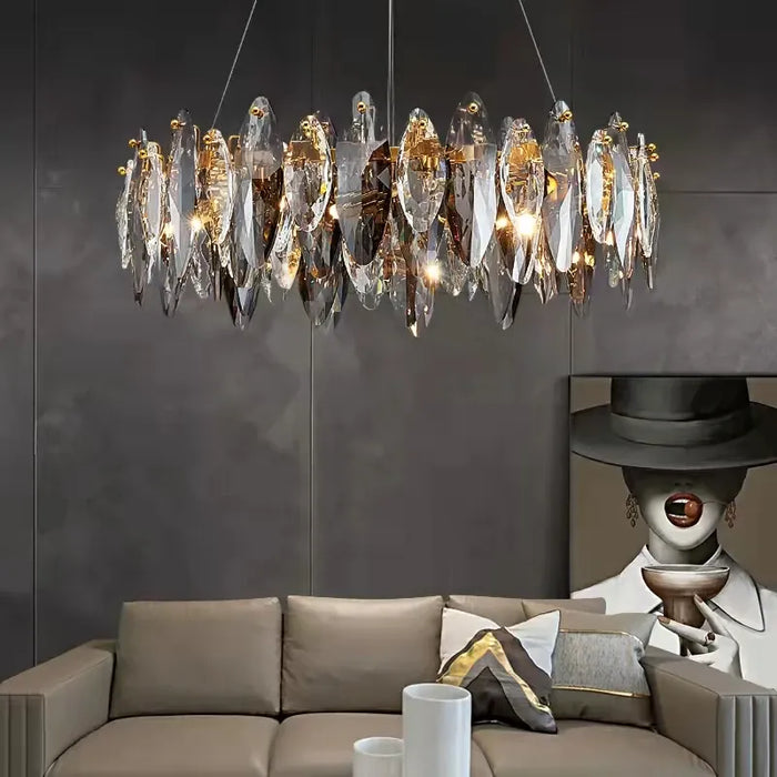 Verthara Premium Crystal & Iron Round Wave Pendant Chandelier