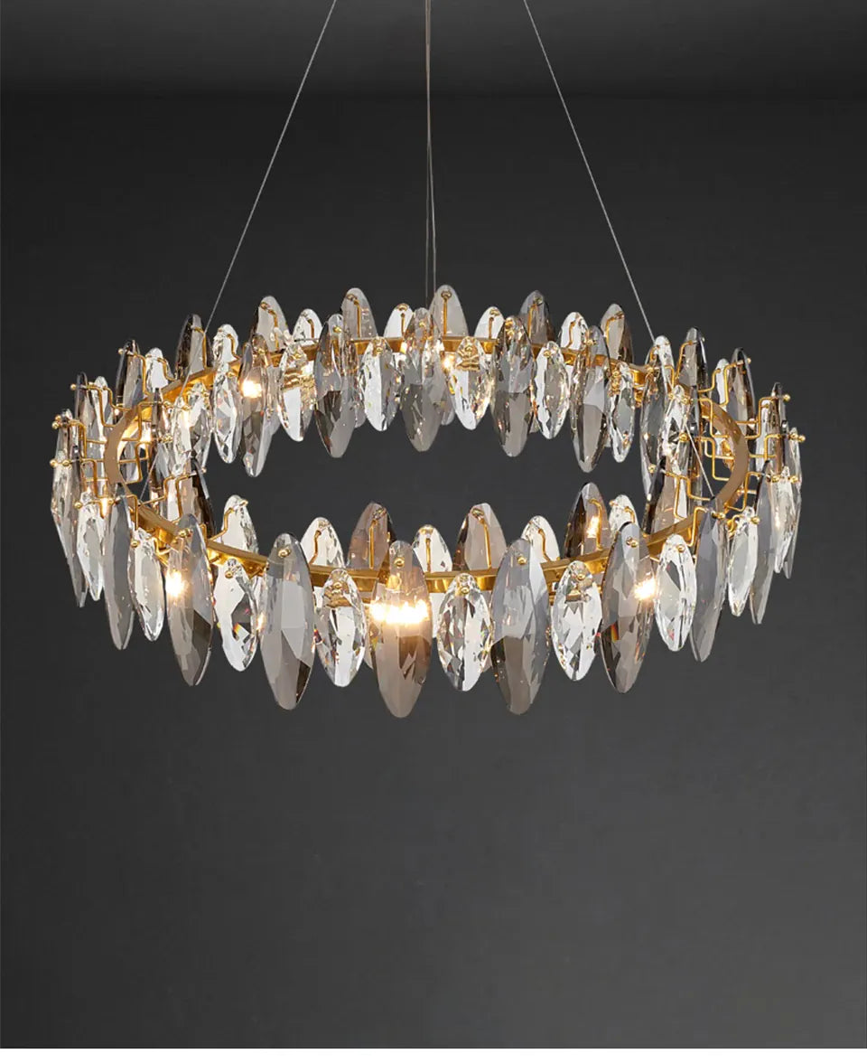 Verthara Premium Crystal & Iron Round Wave Pendant Chandelier