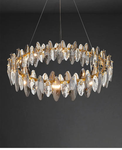 Verthara Premium Crystal & Iron Round Wave Pendant Chandelier