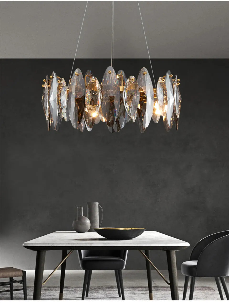 Verthara Premium Crystal & Iron Round Wave Pendant Chandelier