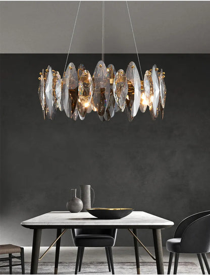 Verthara Premium Crystal & Iron Round Wave Pendant Chandelier