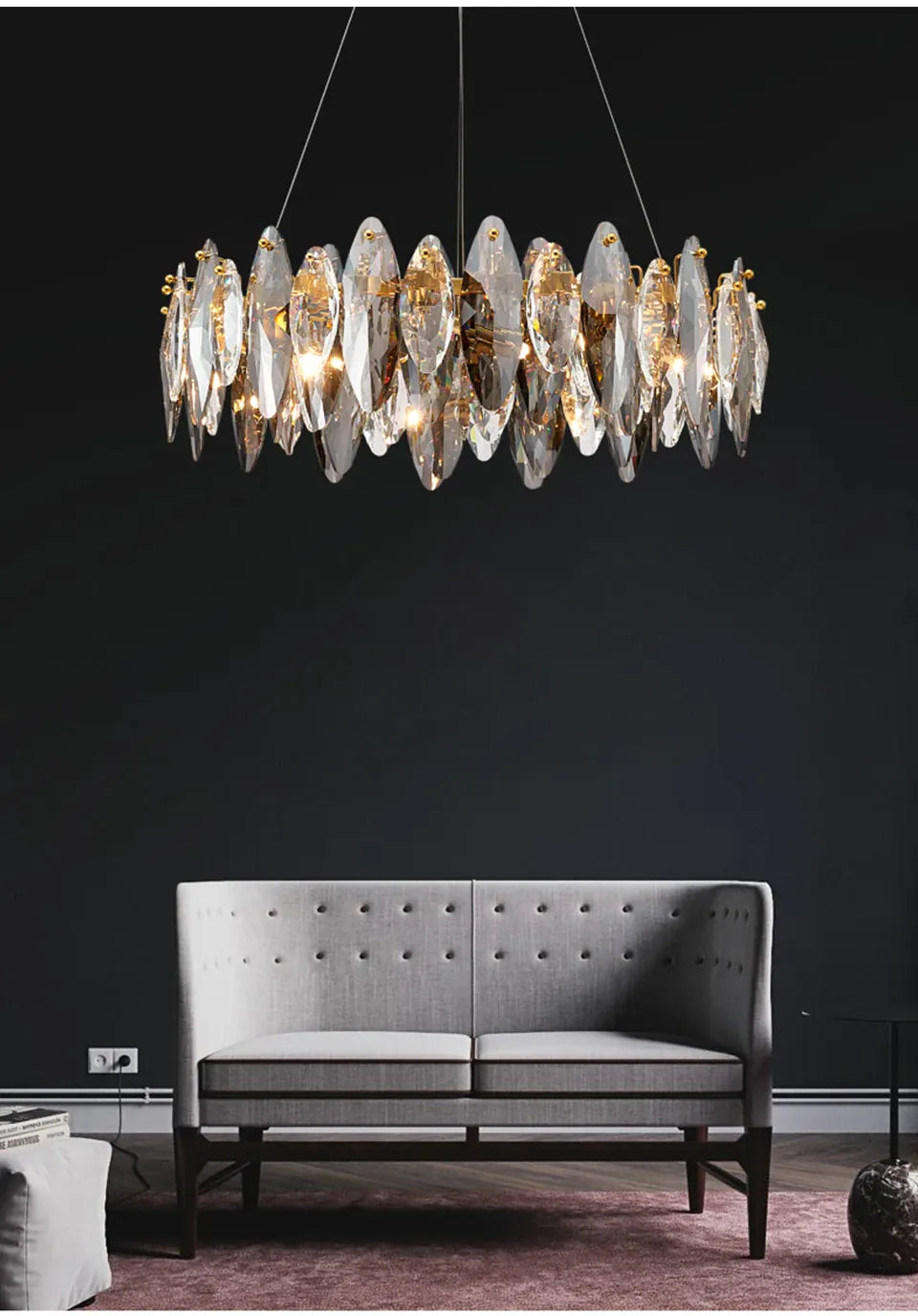 Verthara Premium Crystal & Iron Round Wave Pendant Chandelier
