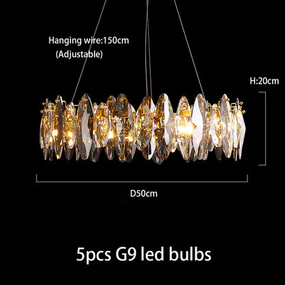 Verthara Premium Crystal & Iron Round Wave Pendant Chandelier D50xH20cm / Cool white