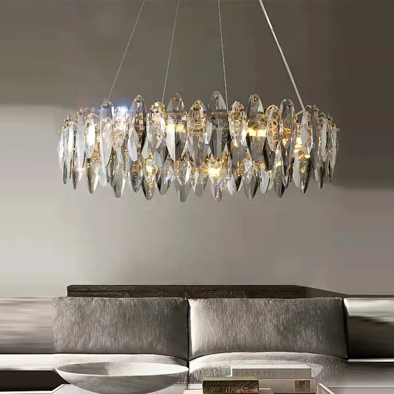 Verthara Premium Crystal & Iron Round Wave Pendant Chandelier