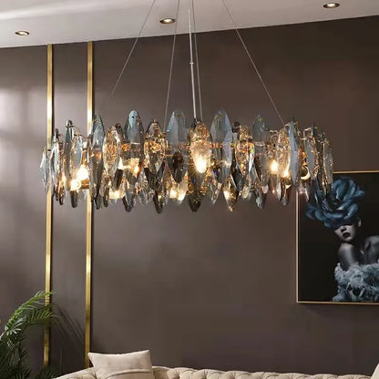 Verthara Premium Crystal & Iron Round Wave Pendant Chandelier