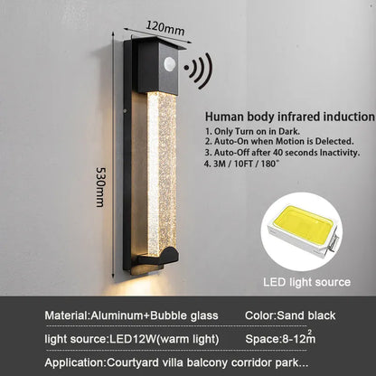 Verthara Premium Crystal LED Outdoor Wall Light PIR & IP65 cold  white / H53cm Motion Sensor