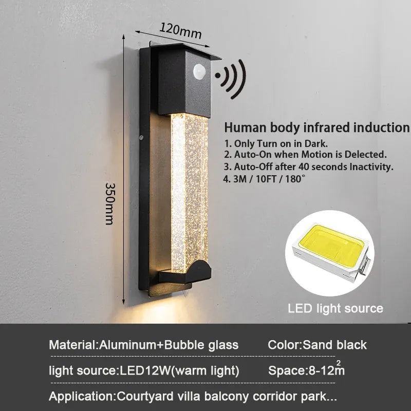 Verthara Premium Crystal LED Outdoor Wall Light PIR & IP65 cold  white / H35cm Motion Sensor