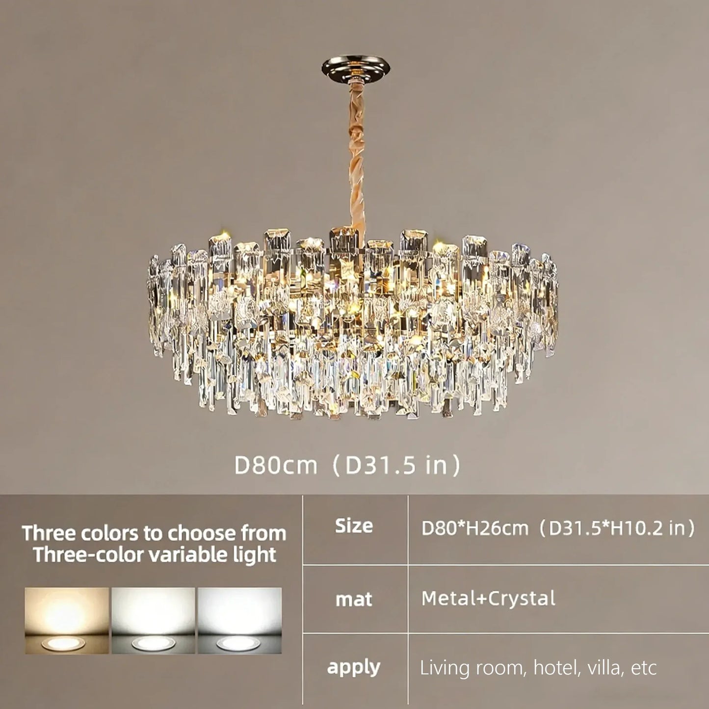 Verthara Premium Crystal Loft Staircase Chandelier D80cm / Cool  white