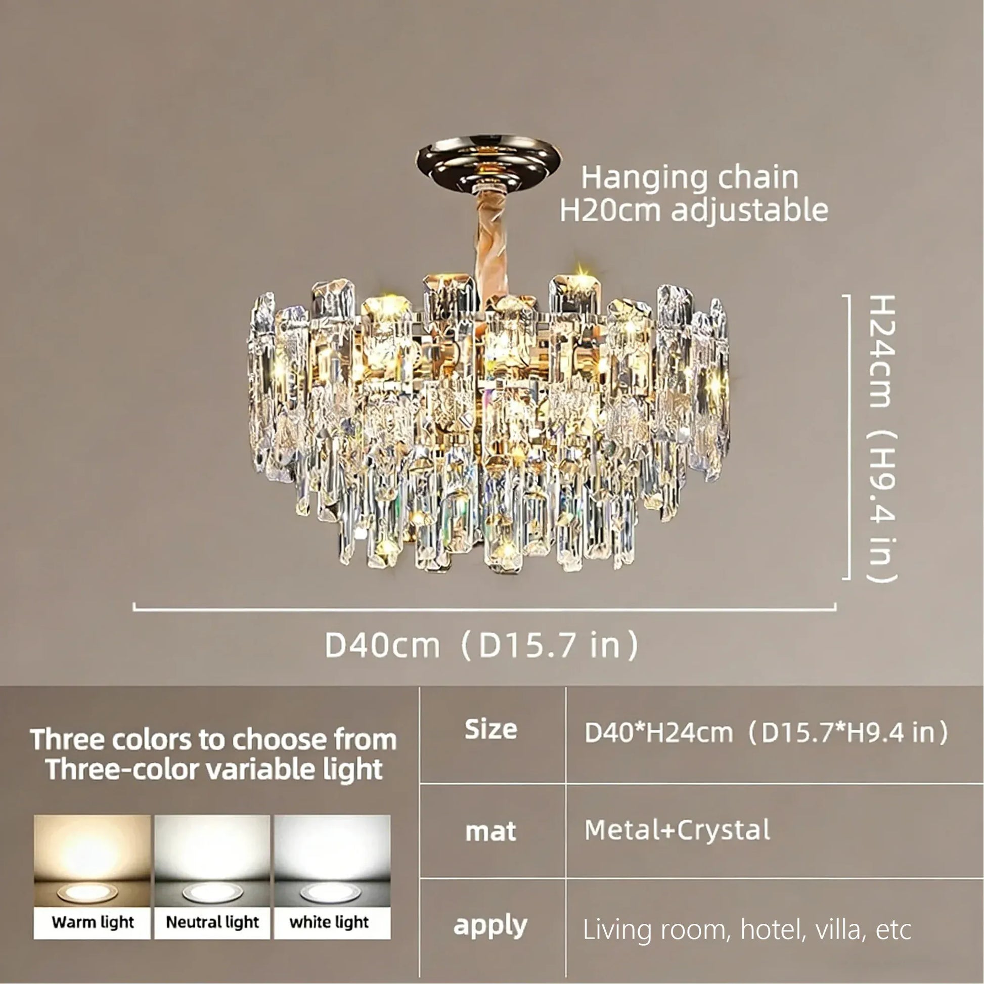 Verthara Premium Crystal Loft Staircase Chandelier D40cm / Cool  white