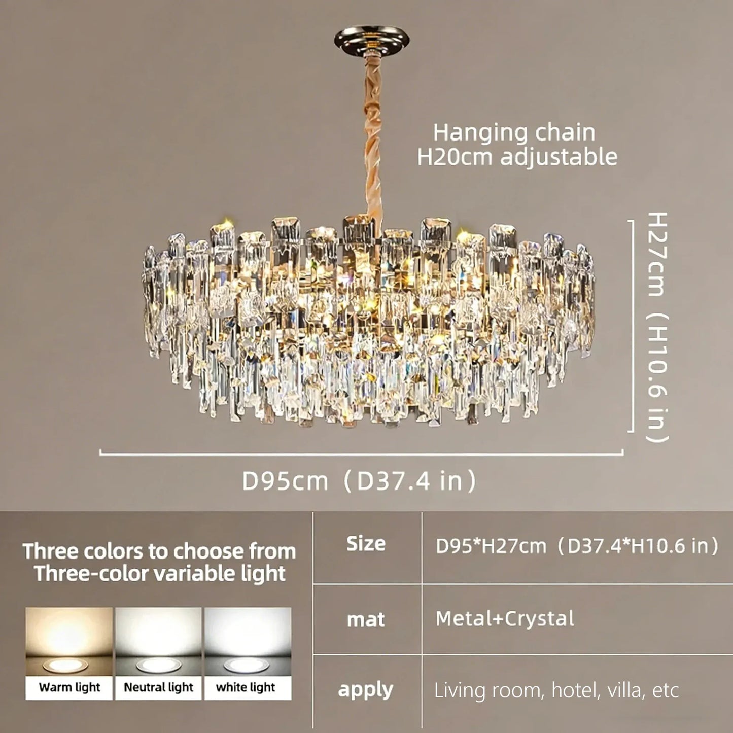 Verthara Premium Crystal Loft Staircase Chandelier D95cm / Cool  white