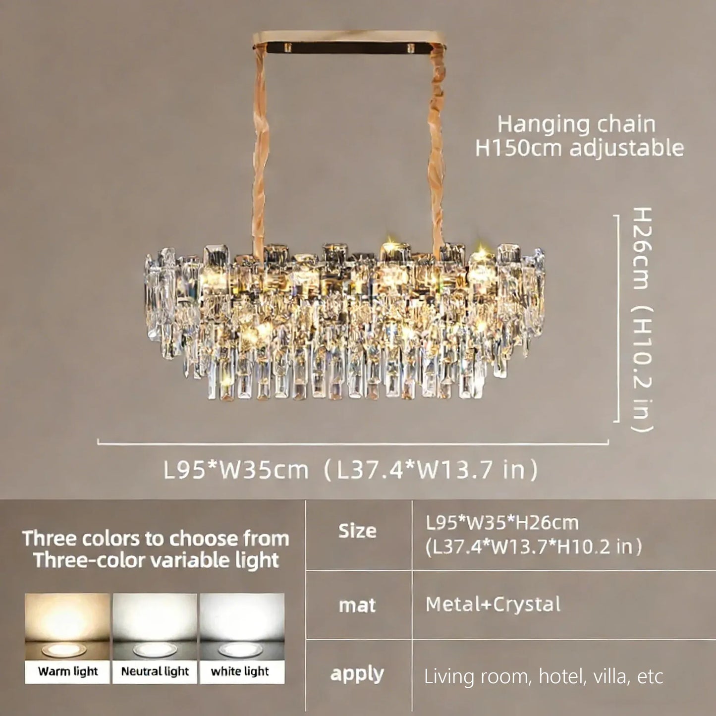 Verthara Premium Crystal Loft Staircase Chandelier Long 95cm / Cool  white