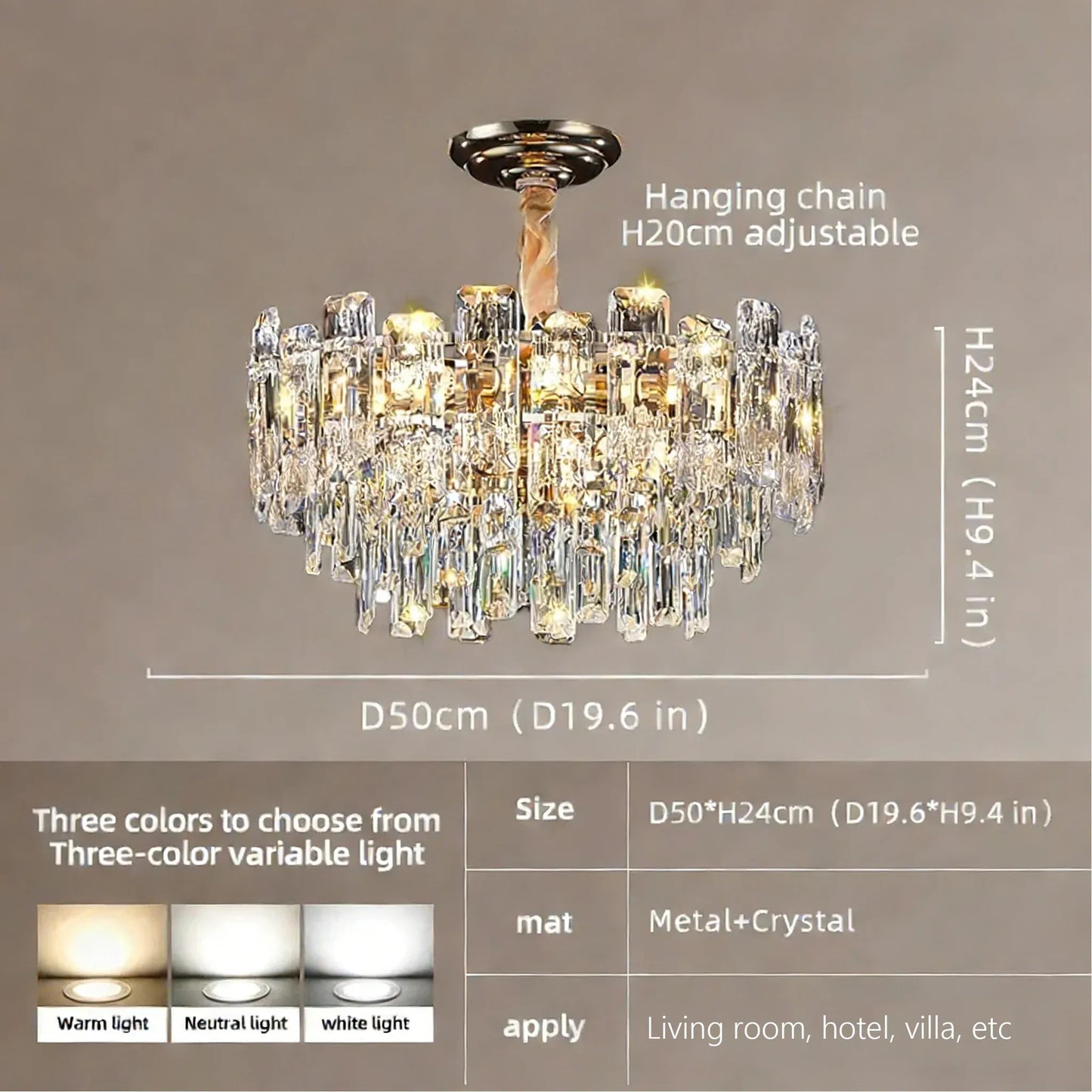 Verthara Premium Crystal Loft Staircase Chandelier D50cm / Cool  white