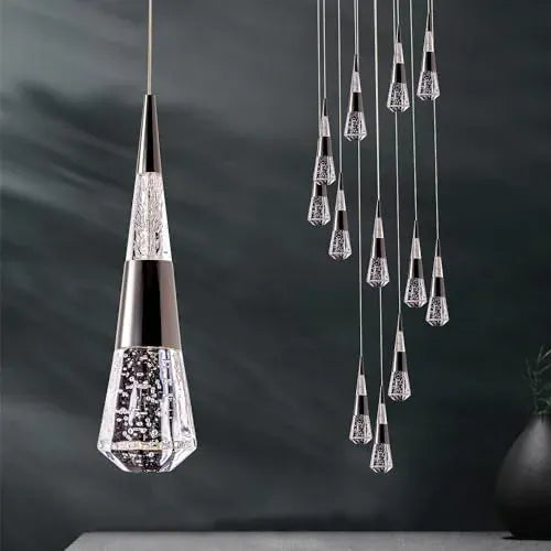 Verthara Premium Crystal Meteor Shower Staircase Pendant Black 16light round