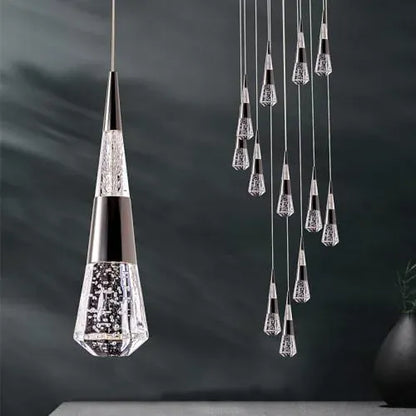 Verthara Premium Crystal Meteor Shower Staircase Pendant Black 16light round