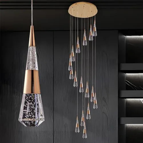 Verthara Premium Crystal Meteor Shower Staircase Pendant Gold 16 light round