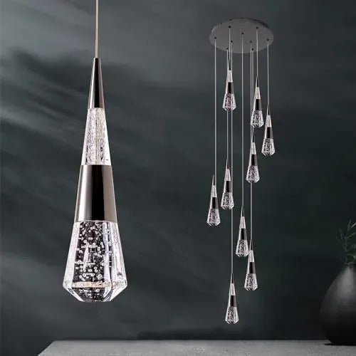 Verthara Premium Crystal Meteor Shower Staircase Pendant Black 9light round