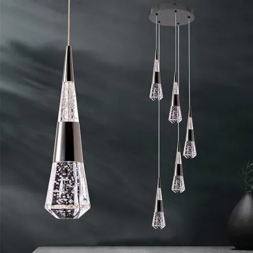 Verthara Premium Crystal Meteor Shower Staircase Pendant Black 5 light round