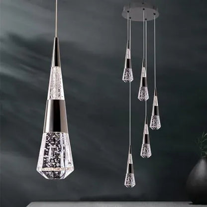 Verthara Premium Crystal Meteor Shower Staircase Pendant Black 5 light round