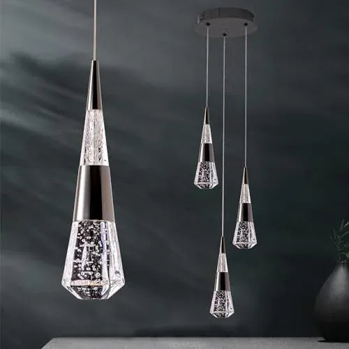 Verthara Premium Crystal Meteor Shower Staircase Pendant Black 3 light round