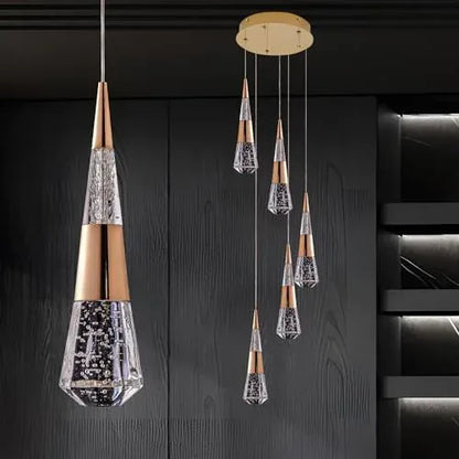 Verthara Premium Crystal Meteor Shower Staircase Pendant Gold 5 light round