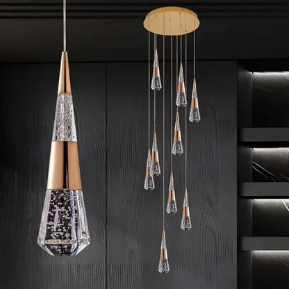 Verthara Premium Crystal Meteor Shower Staircase Pendant Gold 9light round