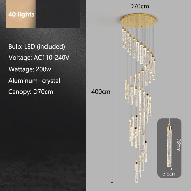 Verthara Premium Crystal Pillar Drop Pendant Light 40 lights