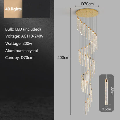 Verthara Premium Crystal Pillar Drop Pendant Light 40 lights