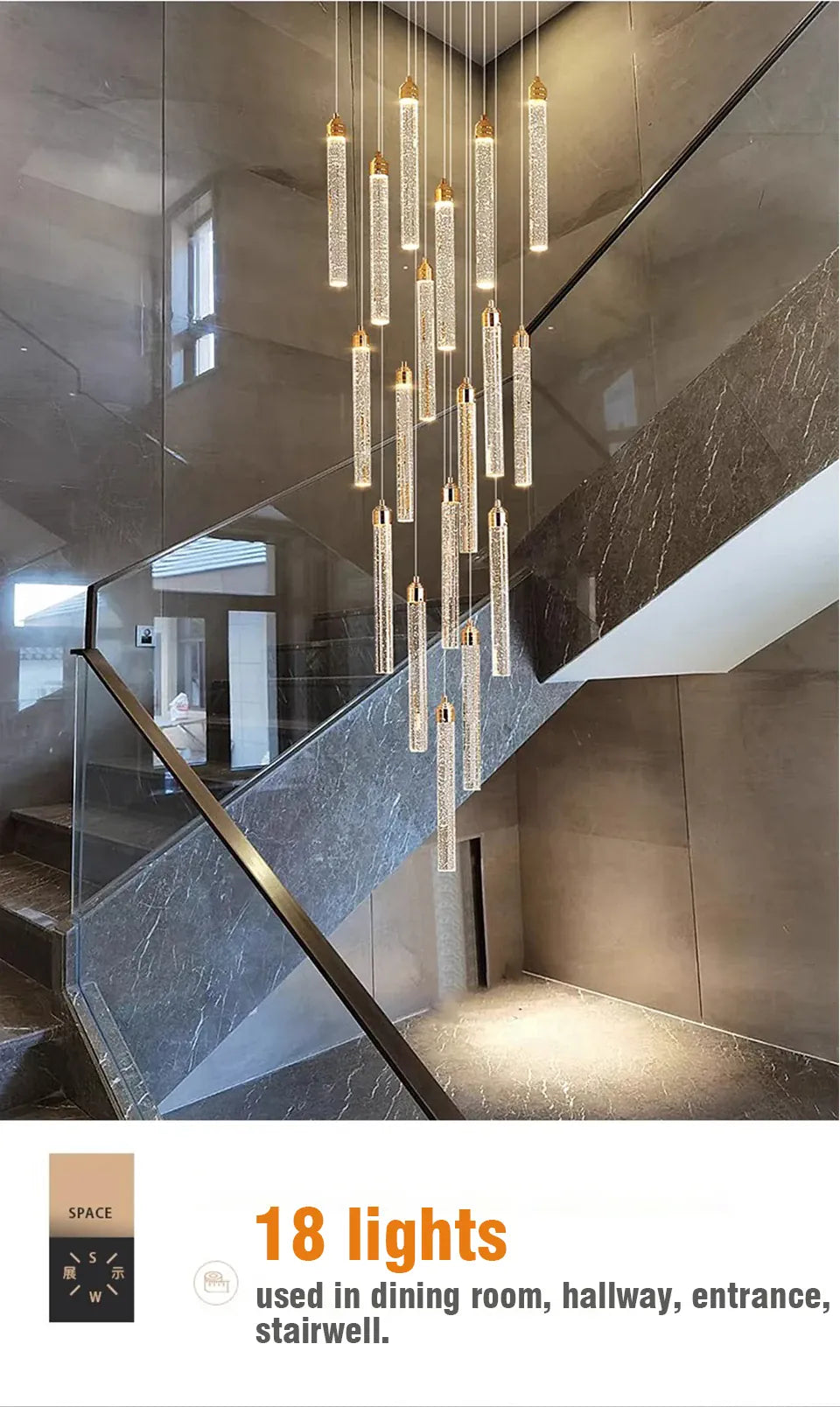 Verthara Premium Crystal Pillar Drop Pendant Light