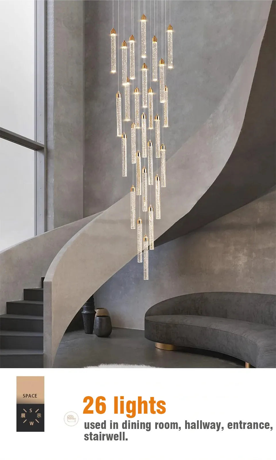 Verthara Premium Crystal Pillar Drop Pendant Light