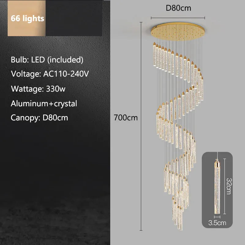 Verthara Premium Crystal Pillar Drop Pendant Light 66 lights