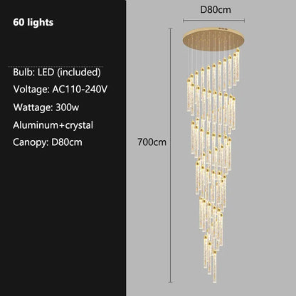 Verthara Premium Crystal Pillar Drop Pendant Light 60 lights