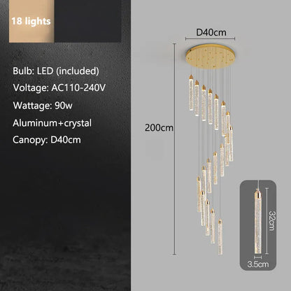 Verthara Premium Crystal Pillar Drop Pendant Light 18 lights