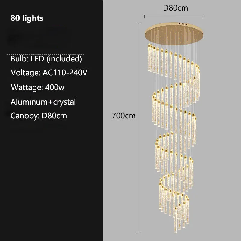 Verthara Premium Crystal Pillar Drop Pendant Light 80 lights