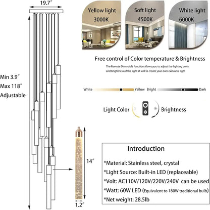 Verthara Premium Crystal Pillar Drop Pendant Light