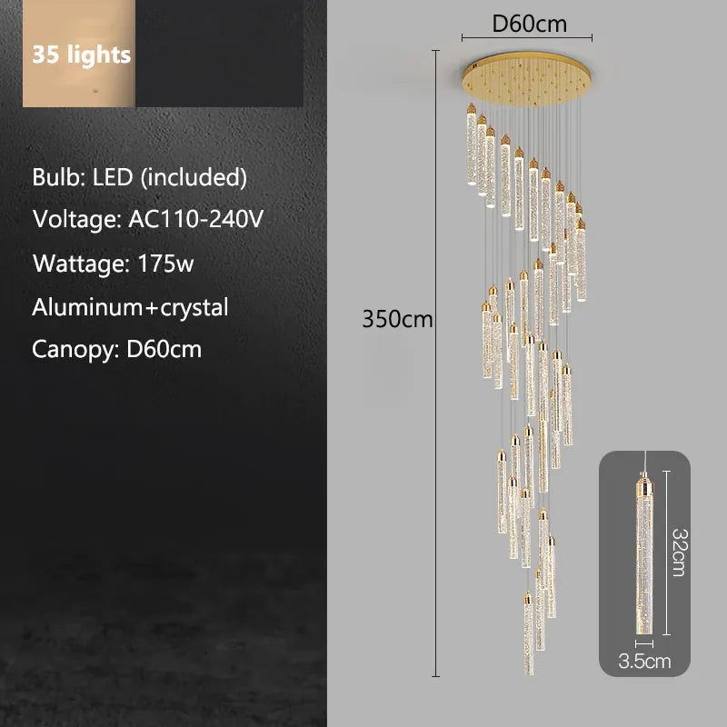 Verthara Premium Crystal Pillar Drop Pendant Light 35 lights