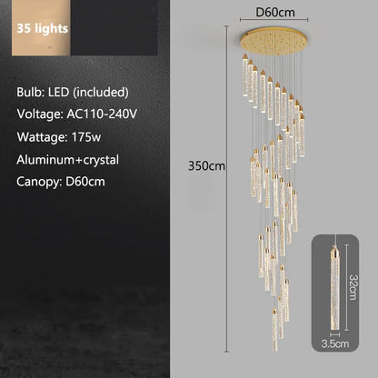 Verthara Premium Crystal Pillar Drop Pendant Light 35 lights