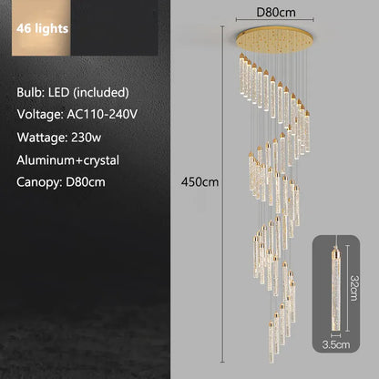 Verthara Premium Crystal Pillar Drop Pendant Light 46 lights