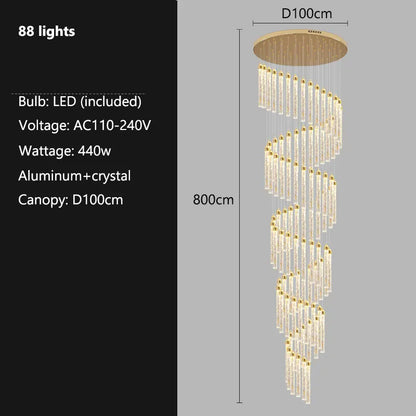 Verthara Premium Crystal Pillar Drop Pendant Light 88 lights