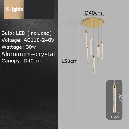 Verthara Premium Crystal Pillar Drop Pendant Light 6 lights
