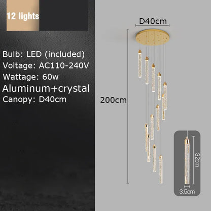 Verthara Premium Crystal Pillar Drop Pendant Light 12 lights