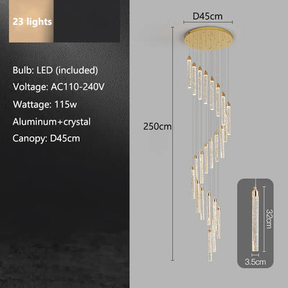 Verthara Premium Crystal Pillar Drop Pendant Light 23 lights