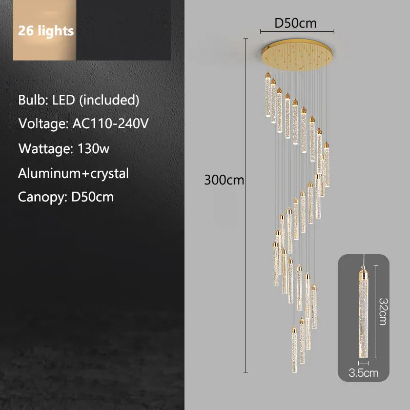 Verthara Premium Crystal Pillar Drop Pendant Light 26 lights