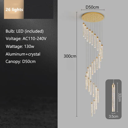 Verthara Premium Crystal Pillar Drop Pendant Light 26 lights