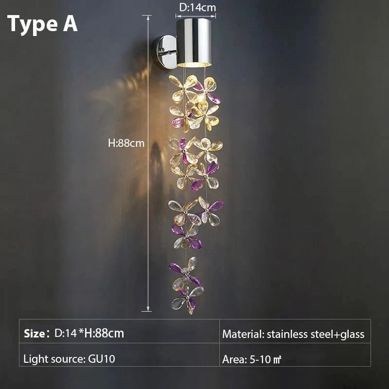 Verthara Premium Crystal Wall Sconce Lighting with Stainless Steel Finish – Elegant Wall Lamp for Bedroom and Living Room