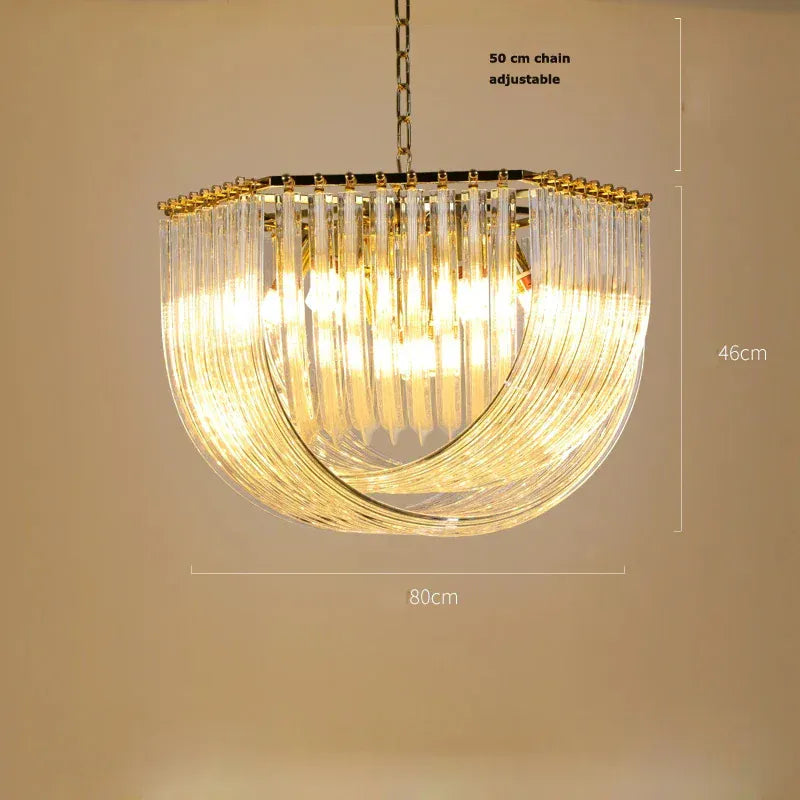 Verthara Premium Curved Glass Tube Retro Chandelier Hanging lamp 80cm / Cool white