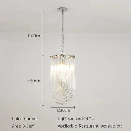 Verthara Premium Curved Glass Tube Retro Crystal Chandelier Chrome-D30H60cm / Warm Light