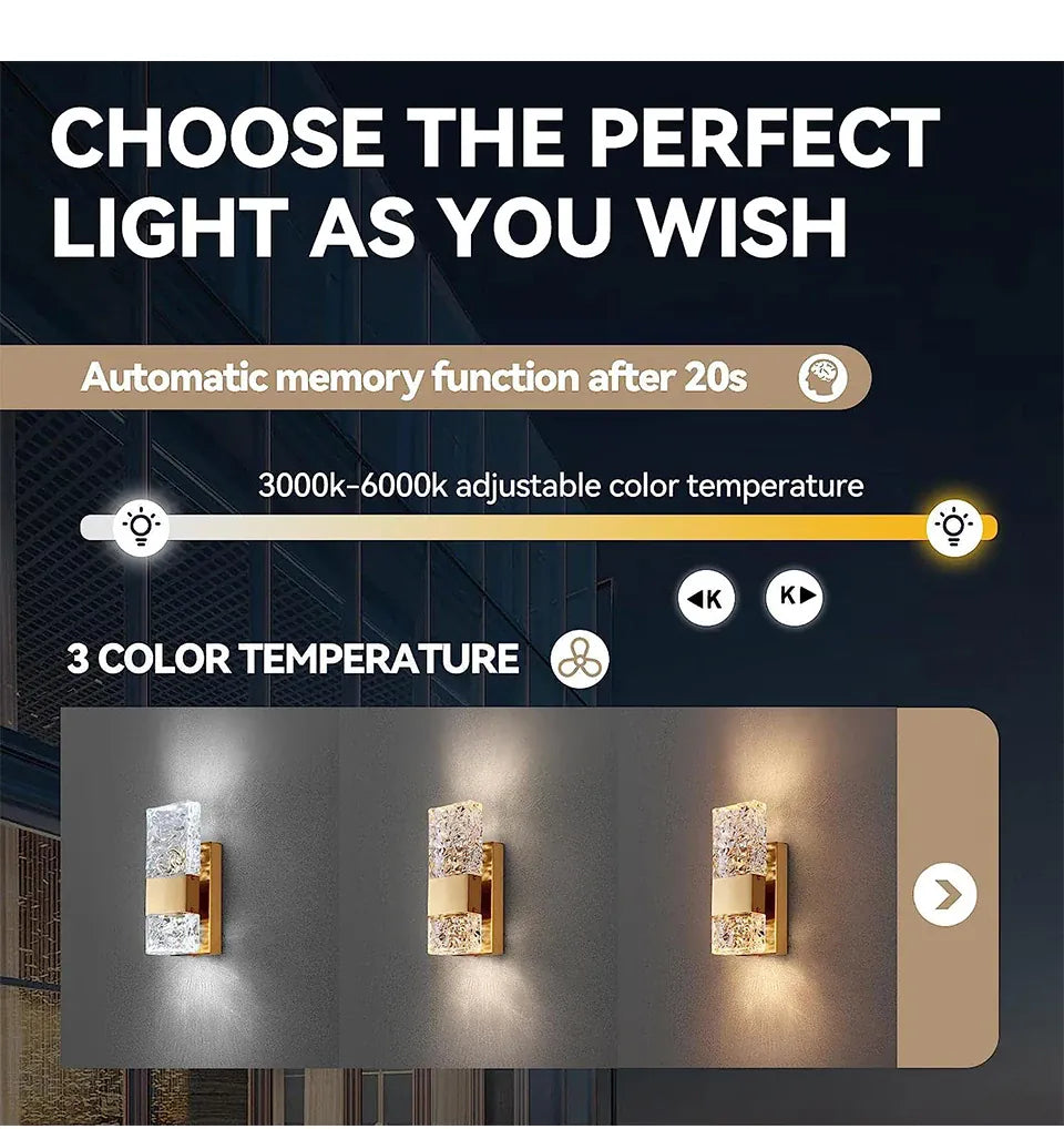 Verthara Premium Dimmable Crystal LED Wall Light with Remote